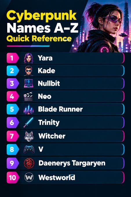 Cyberpunk Names A–Z Quick Reference